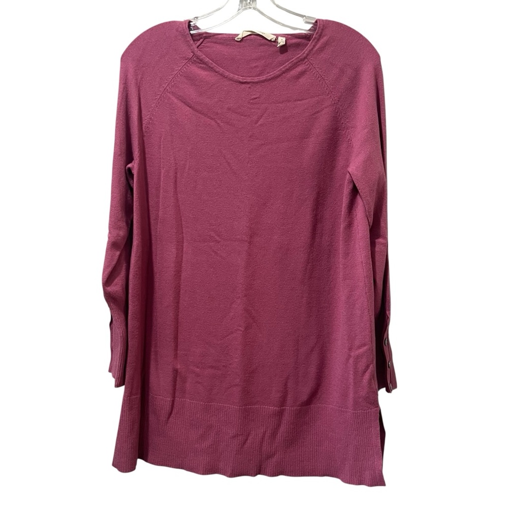 Soft Surroundings Small Pink Magenta Drop Shoulder Button Sleeve Tunic Sweater